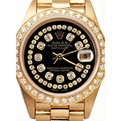 Black String Diamond Dial Rolex Presidente Watch Dj Diamond Bezel