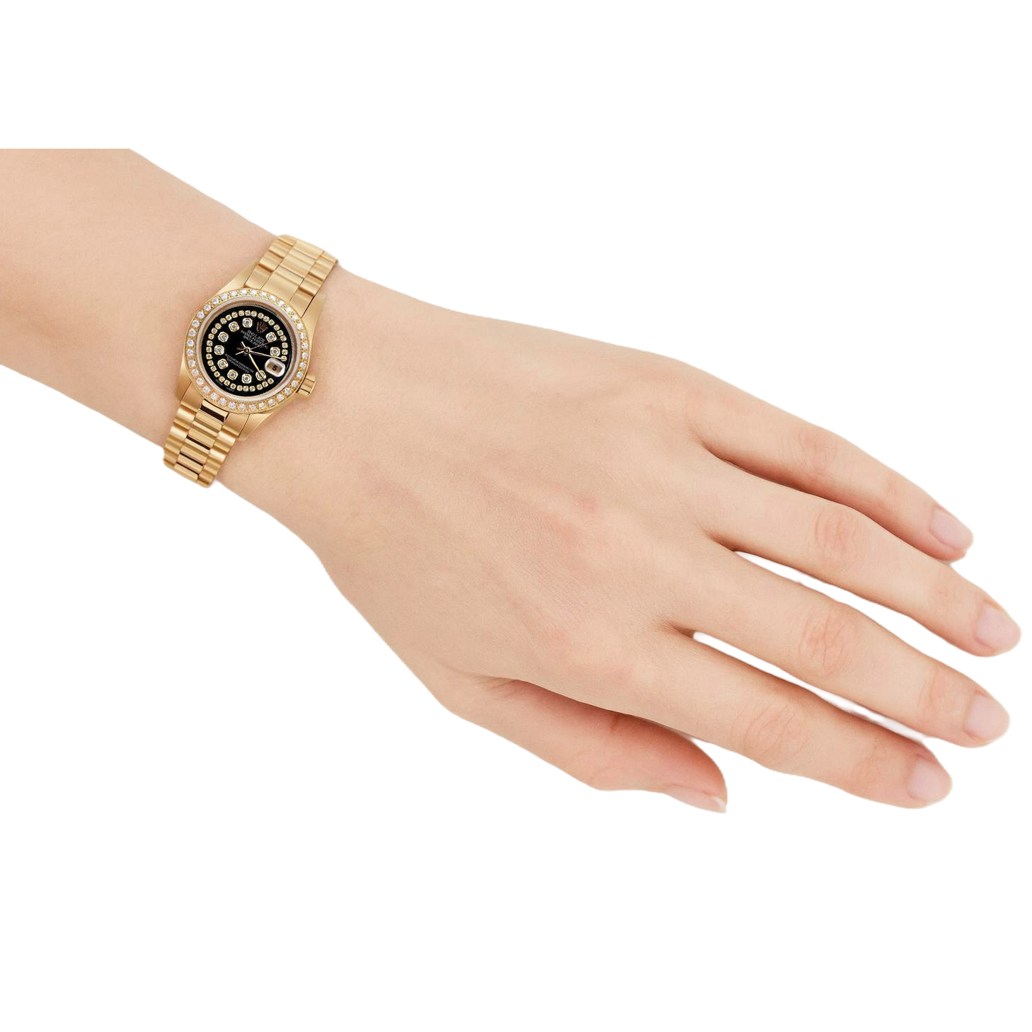 Black String Diamond Dial Rolex Presidente Watch Dj Diamond Bezel