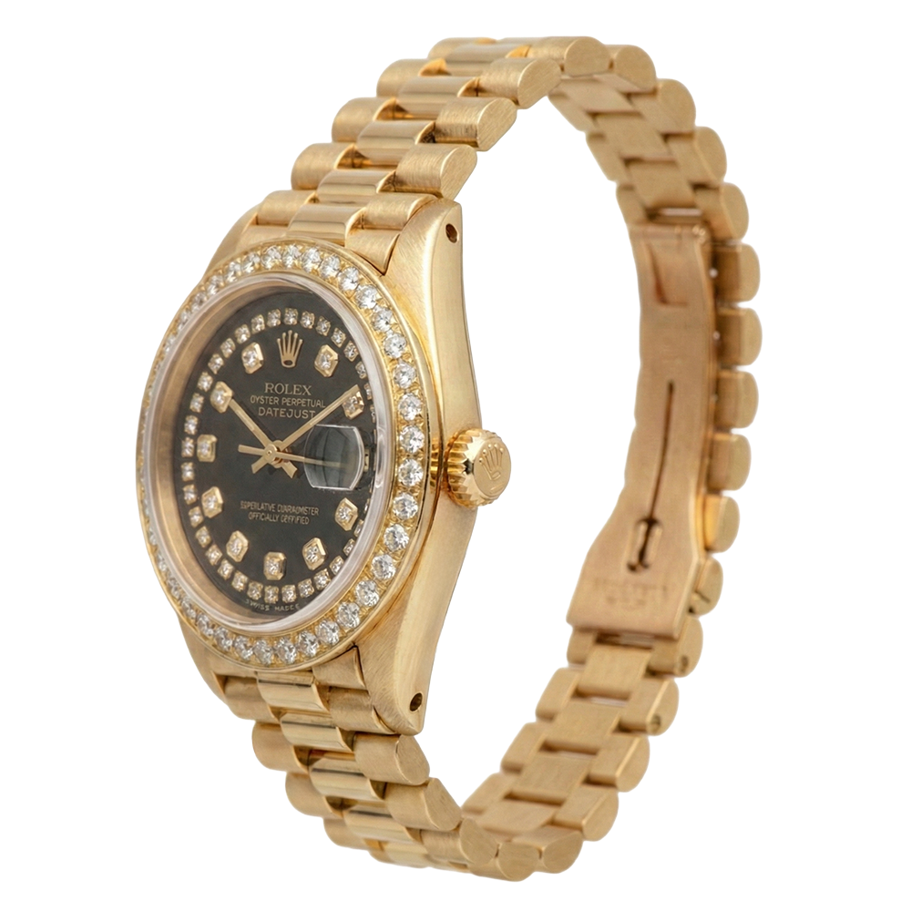 Black String Diamond Dial Rolex Presidente Watch Dj Diamond Bezel