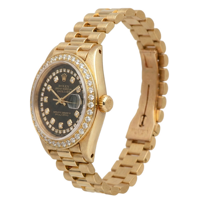 Black String Diamond Dial Rolex Presidente Watch Dj Diamond Bezel