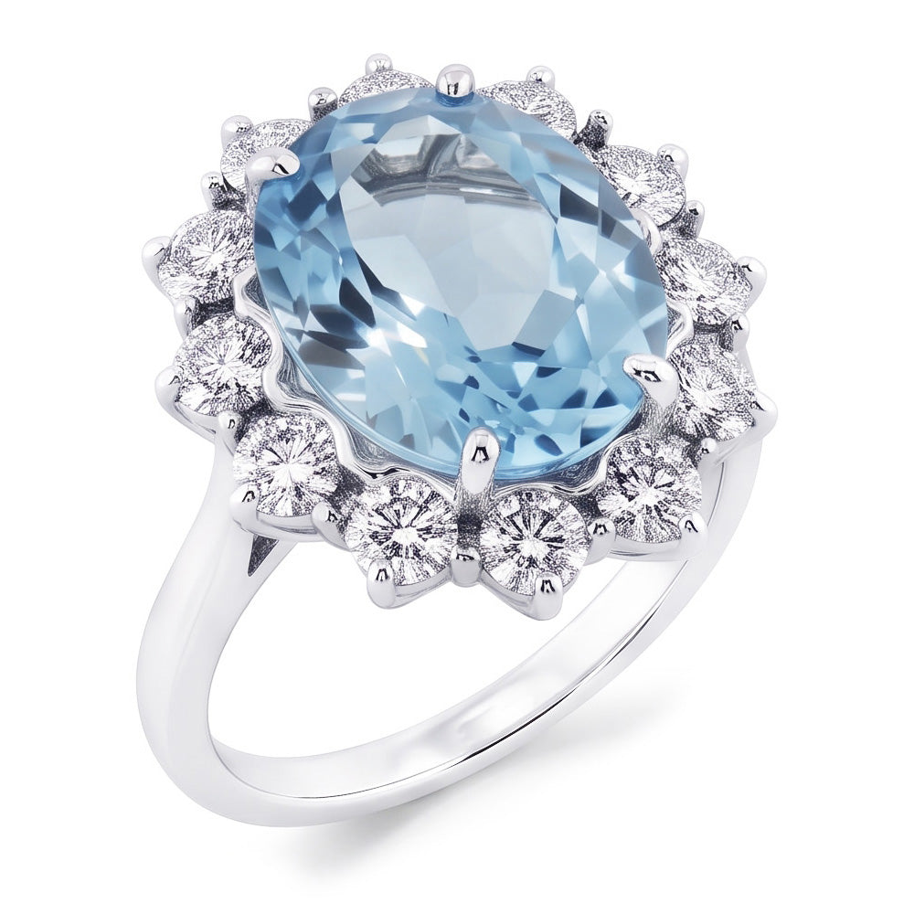 Blue Aquamarine Gem Cocktail Ring