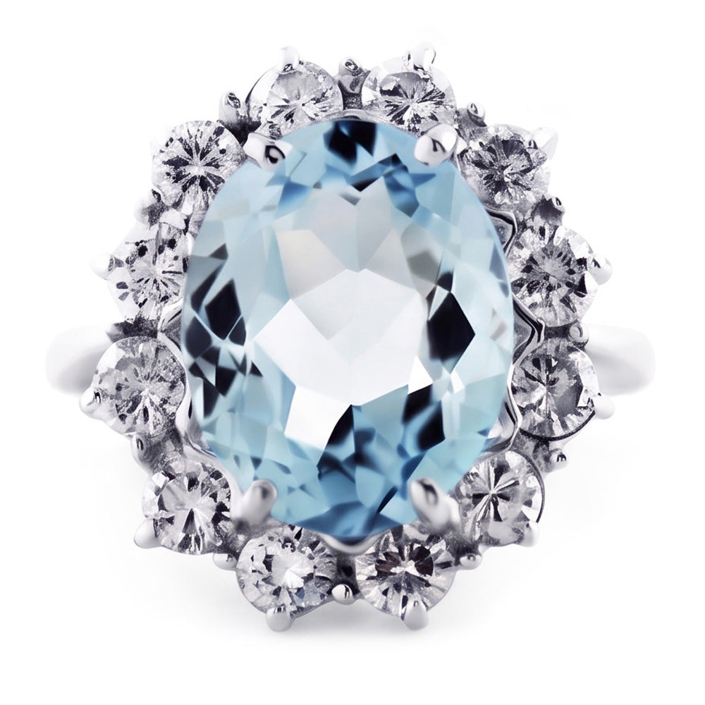Blue Aquamarine Gem Cocktail Ring