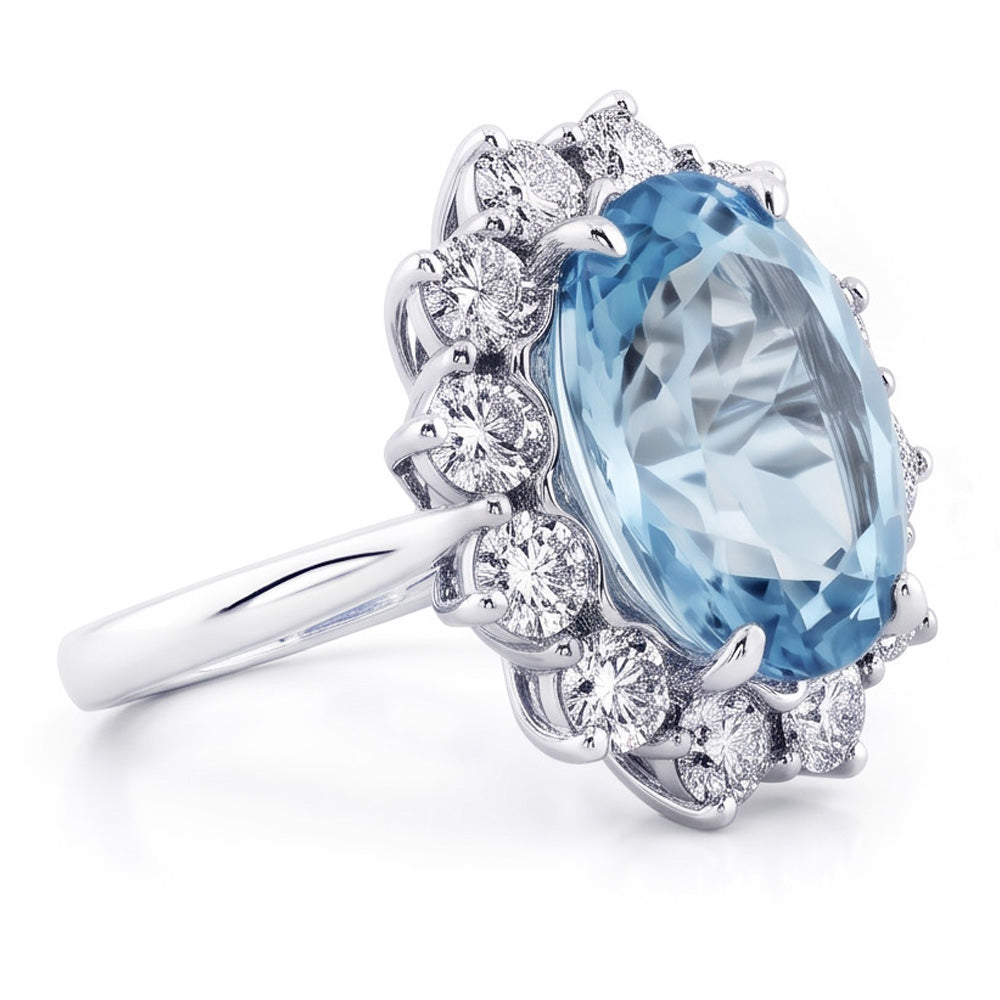 Blue Aquamarine Gem Cocktail Ring