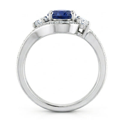 Blue Ceylon Sapphire And Natural Earth Mined Diamond Ring White Gold 14K