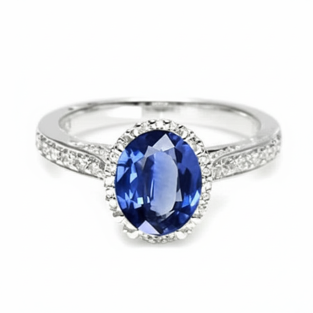 Natural Real ( Not Lab Grown )  Blue Colored Gem Engagement Ring