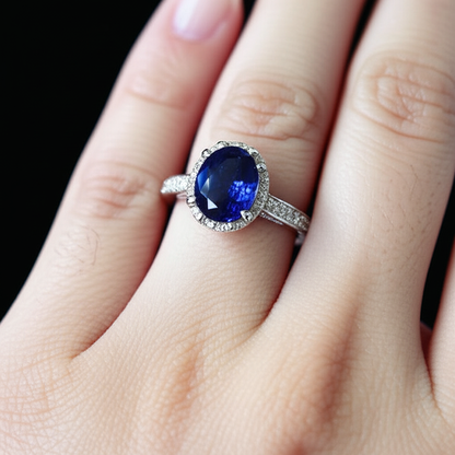 Natural Real ( Not Lab Grown )  Blue Colored Gem Engagement Ring