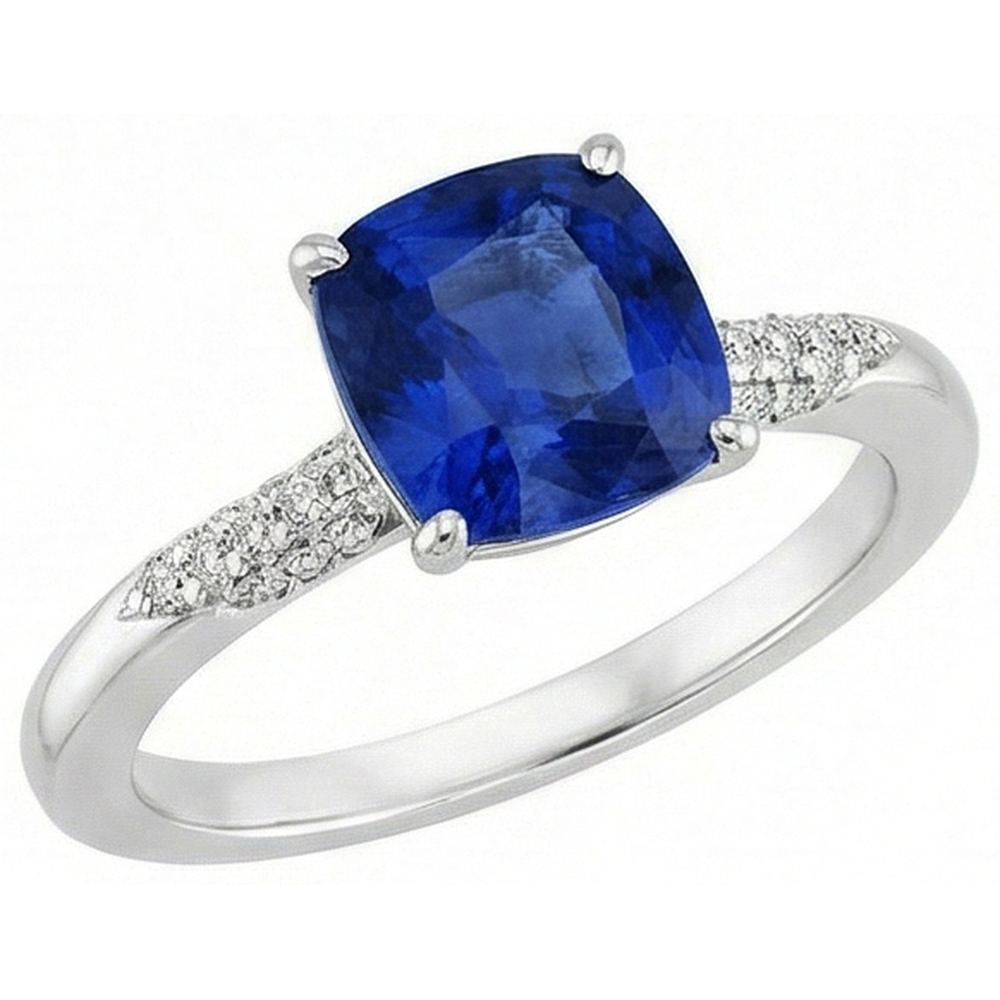 Blue Cushion Cut Kashmir Sapphire And Natural Earth Mined Diamond Wedding Ring Gold 14K 2 Ct.