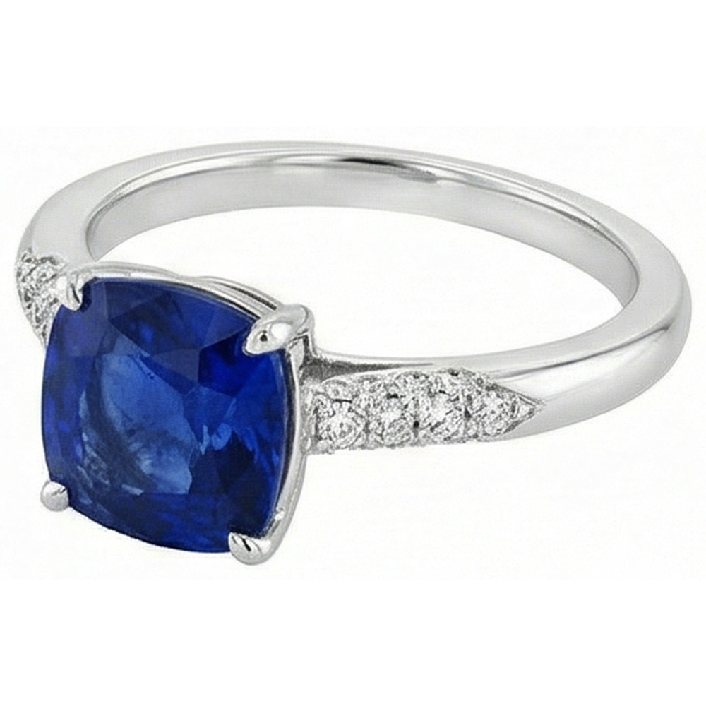 Blue Cushion Cut Kashmir Sapphire And Natural Earth Mined Diamond Wedding Ring Gold 14K 2 Ct.