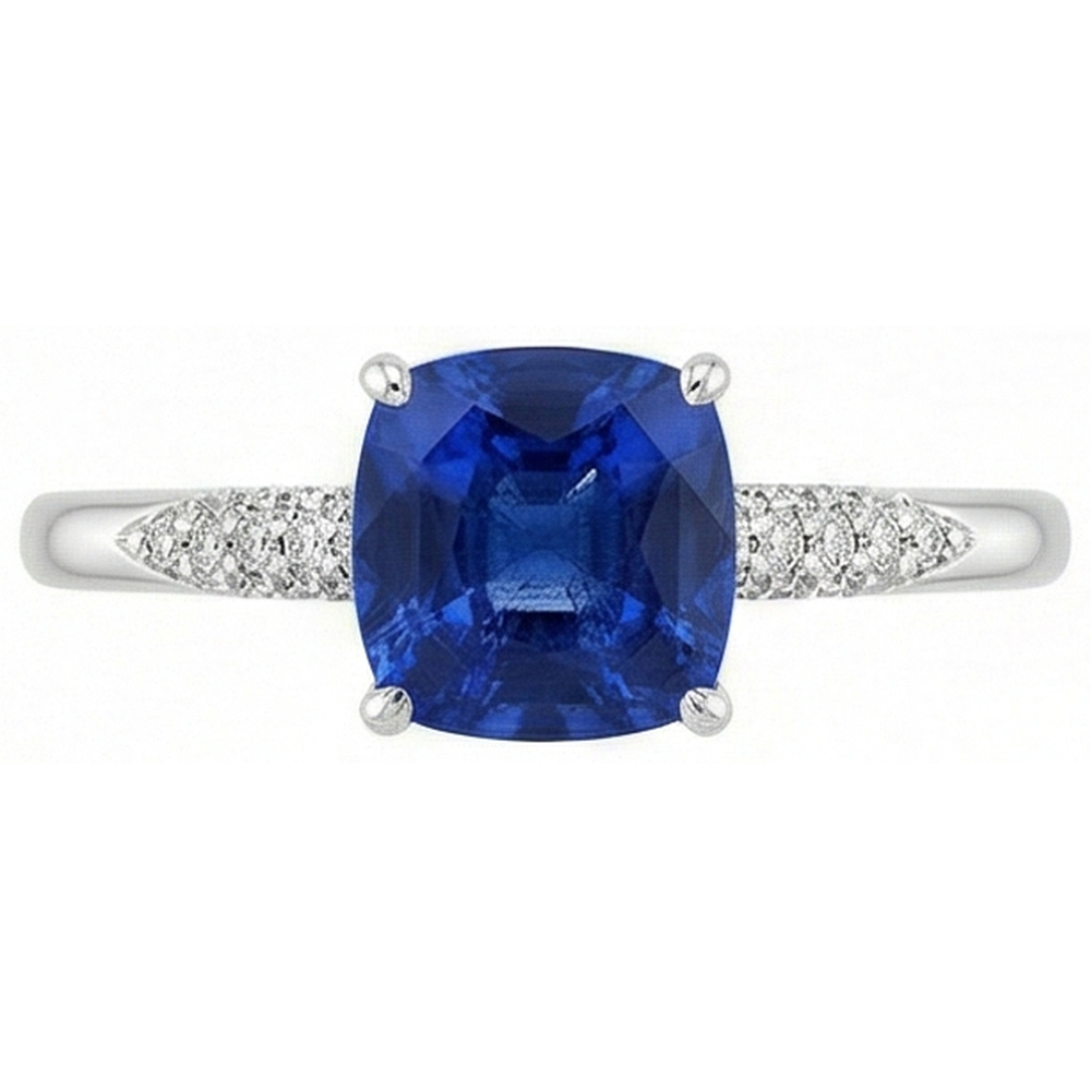 Blue Cushion Cut Kashmir Sapphire And Natural Earth Mined Diamond Wedding Ring Gold 14K 2 Ct.