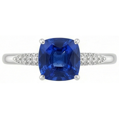 Blue Cushion Cut Kashmir Sapphire And Natural Earth Mined Diamond Wedding Ring Gold 14K 2 Ct.