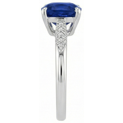 Blue Cushion Cut Kashmir Sapphire And Natural Earth Mined Diamond Wedding Ring Gold 14K 2 Ct.