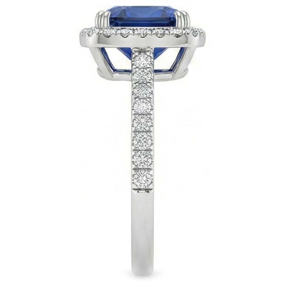 Blue Cushion Cut Sapphire Halo Natural Earth Mined Diamond Wedding Ring 3.5 Ct Gold 14K