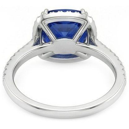 Blue Cushion Cut Sapphire Halo Natural Earth Mined Diamond Wedding Ring 3.5 Ct Gold 14K