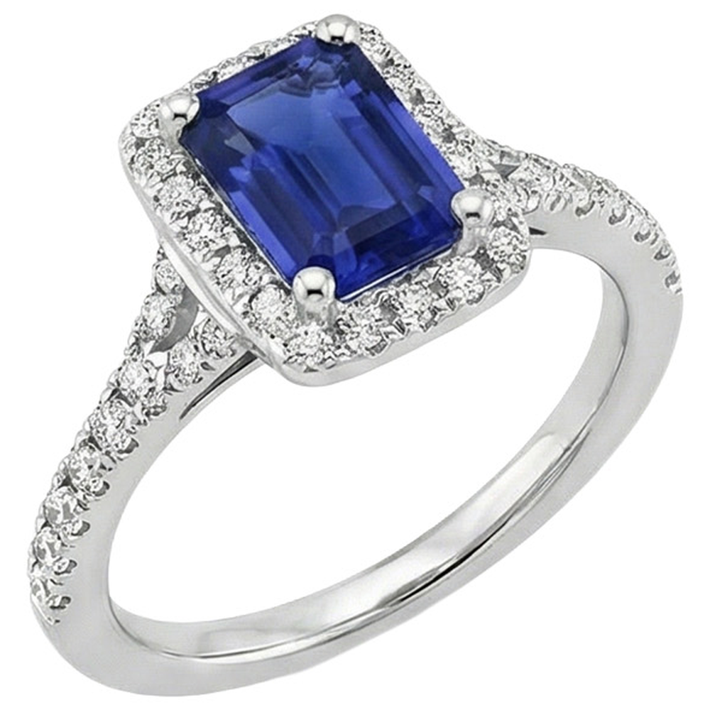 Blue Emerald Ceylon Sapphire Natural Earth Mined Diamond Engagement Ring 3 Carats