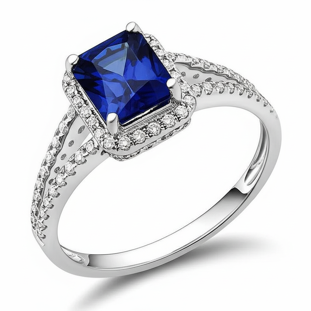 Blue Emerald Sapphire And Natural Earth Mined Diamond Ring