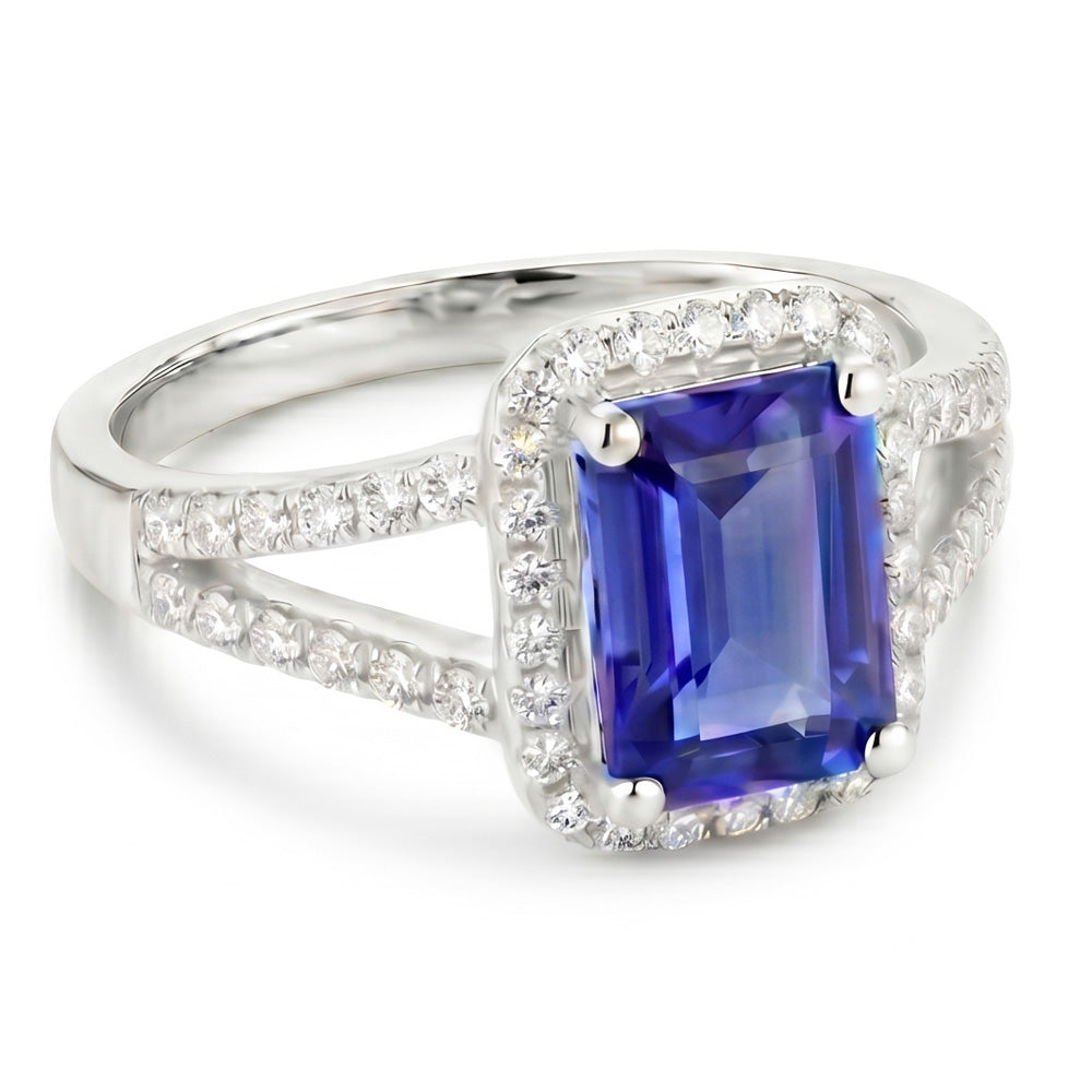 Blue Emerald Sapphire And Natural Earth Mined Diamond Ring