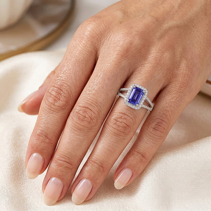 Blue Emerald Sapphire And Natural Earth Mined Diamond Ring