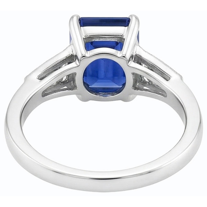 Blue Emerald Sapphire Ring Baguette & Round Natural Earth Mined Diamond 4 Carats