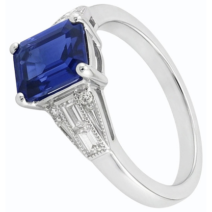 Blue Emerald Sapphire Ring Baguette & Round Natural Earth Mined Diamond 4 Carats