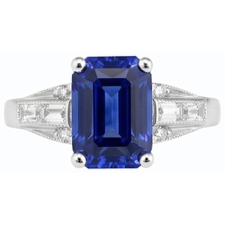 Blue Emerald Sapphire Ring Baguette & Round Natural Earth Mined Diamond 4 Carats