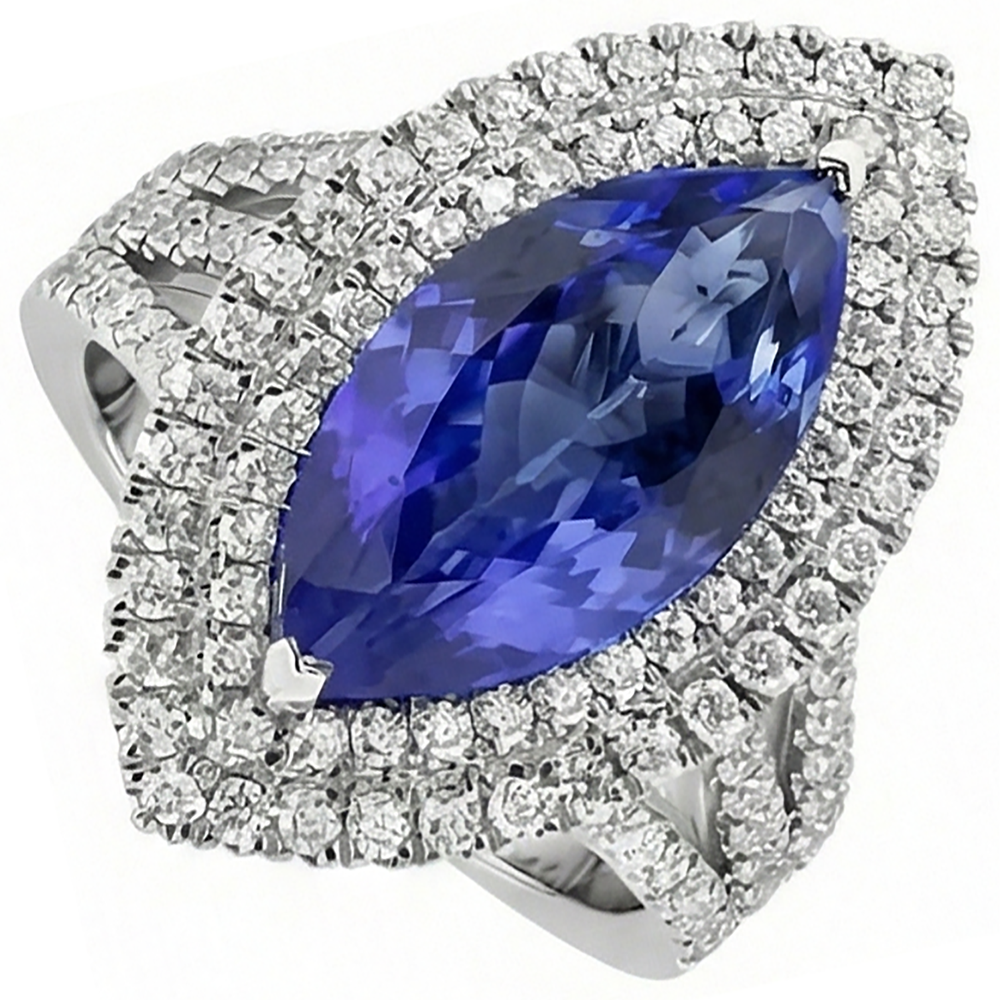 Blue Marquise Tanzanite With Accent Natural Earth Mined Diamond Ring 5.50 Carat WG 14K