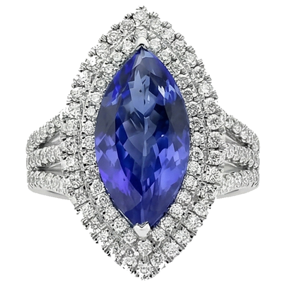 Blue Marquise Tanzanite With Accent Natural Earth Mined Diamond Ring 5.50 Carat WG 14K