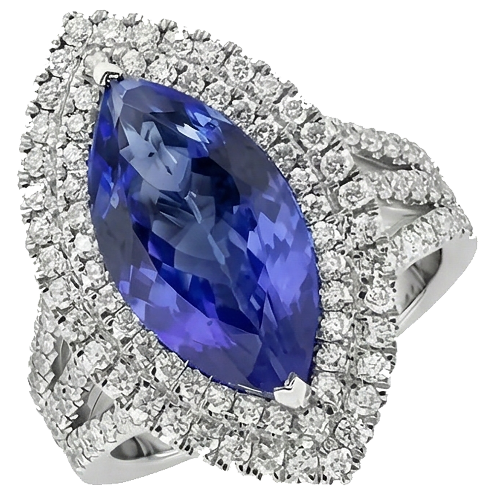 Blue Marquise Tanzanite With Accent Natural Earth Mined Diamond Ring 5.50 Carat WG 14K