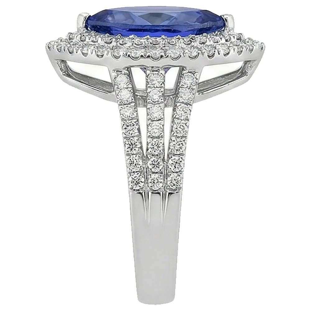 Blue Marquise Tanzanite With Accent Natural Earth Mined Diamond Ring 5.50 Carat WG 14K