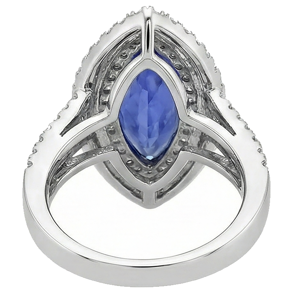 Blue Marquise Tanzanite With Accent Natural Earth Mined Diamond Ring 5.50 Carat WG 14K