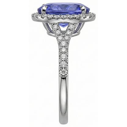 Blue Oval Cut Tanzanite And Natural Earth Mined Diamond Ring 6.50 Carats White Gold 14K