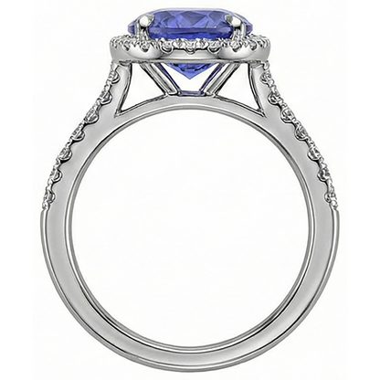 Blue Oval Cut Tanzanite And Natural Earth Mined Diamond Ring 6.50 Carats White Gold 14K