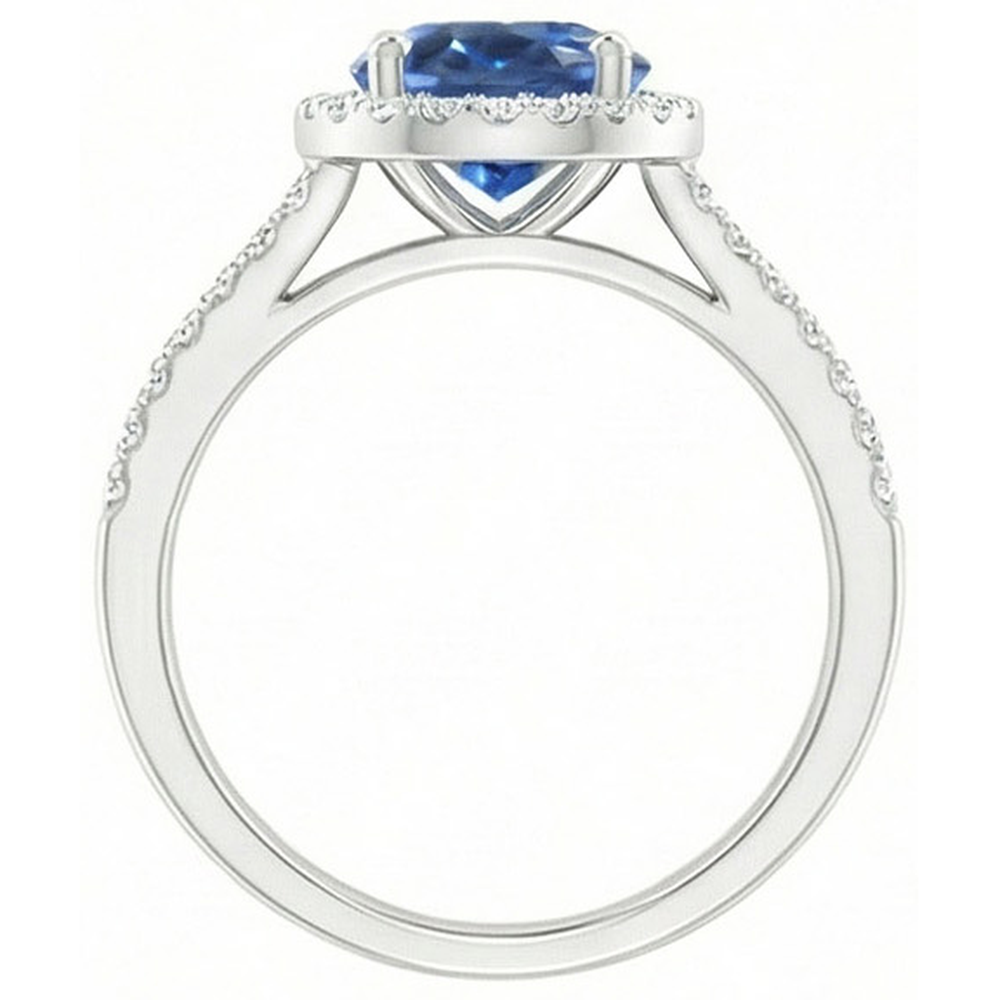 Blue Oval Sapphire Ring With Accents Natural Earth Mined Diamond White Gold 14K 3.50 Ct