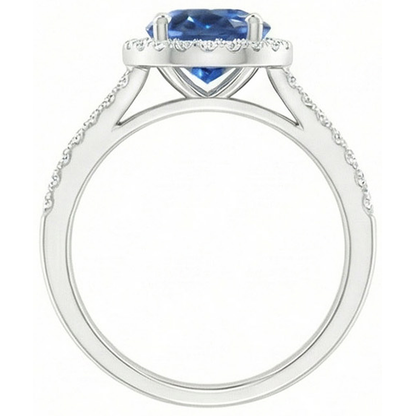 Blue Oval Sapphire Ring With Accents Natural Earth Mined Diamond White Gold 14K 3.50 Ct