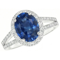 Blue Oval Sapphire Ring With Accents Natural Earth Mined Diamond White Gold 14K 3.50 Ct
