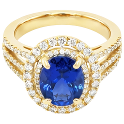 Blue Oval Tanzanite Natural Earth Mined Diamond Ring 6 Ct 14K Yellow Gold