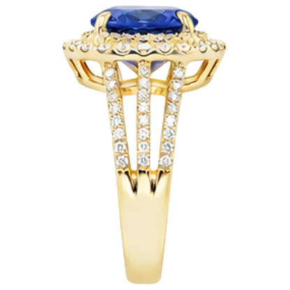 Blue Oval Tanzanite Natural Earth Mined Diamond Ring 6 Ct 14K Yellow Gold