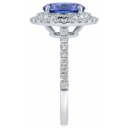 Blue Oval Tanzanite Stone Natural Earth Mined Diamond Wedding Ring 4 Ct White Gold 14K