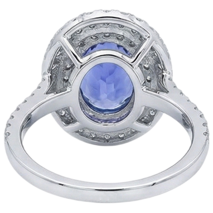 Blue Oval Tanzanite Stone Natural Earth Mined Diamond Wedding Ring 4 Ct White Gold 14K