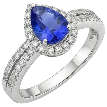 Blue Pear Shape Tanzanite And Round Natural Earth Mined Diamonds 4.75 Ct Ring 14K Gold