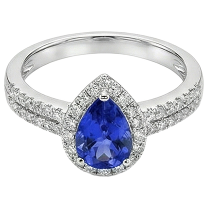 Blue Pear Shape Tanzanite And Round Natural Earth Mined Diamonds 4.75 Ct Ring 14K Gold
