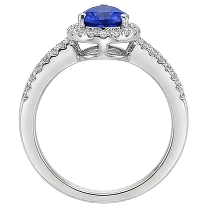 Blue Pear Shape Tanzanite And Round Natural Earth Mined Diamonds 4.75 Ct Ring 14K Gold