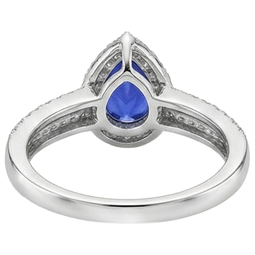 Blue Pear Shape Tanzanite And Round Natural Earth Mined Diamonds 4.75 Ct Ring 14K Gold