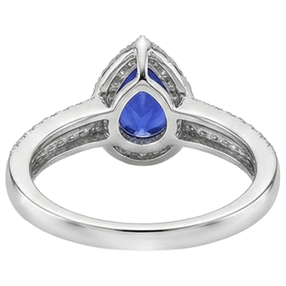 Blue Pear Shape Tanzanite And Round Natural Earth Mined Diamonds 4.75 Ct Ring 14K Gold