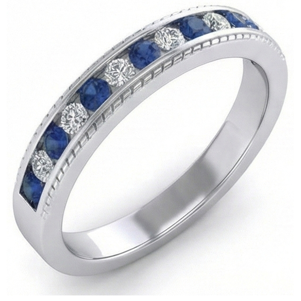 Blue Round Sapphire Natural Earth Mined Diamond Wedding Band White Gold 3.40 Carats