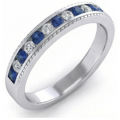 Blue Round Sapphire Natural Earth Mined Diamond Wedding Band White Gold 3.40 Carats