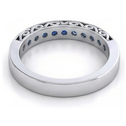 Blue Round Sapphire Natural Earth Mined Diamond Wedding Band White Gold 3.40 Carats