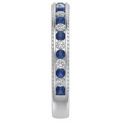 Blue Round Sapphire Natural Earth Mined Diamond Wedding Band White Gold 3.40 Carats