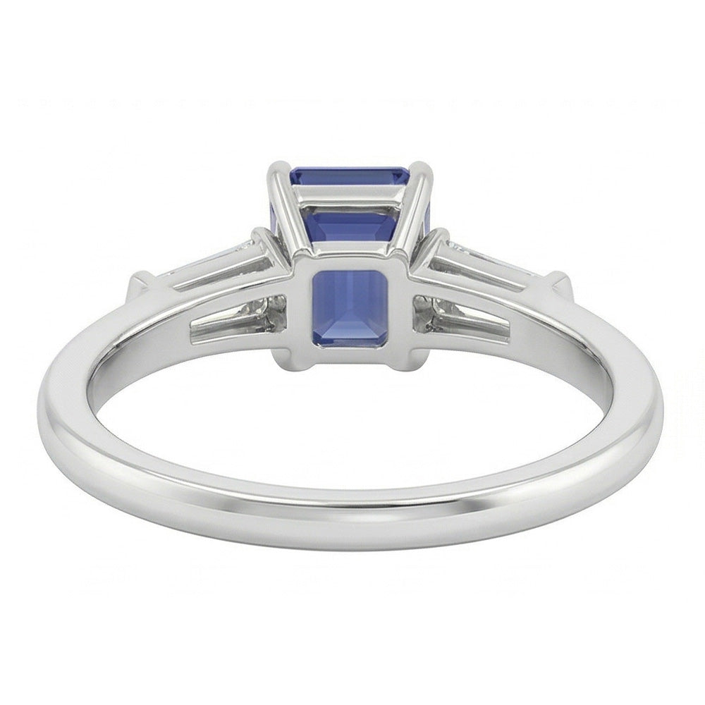 Blue Sapphire 3 Stone Emerald Ring With Baguette Natural Earth Mined Diamonds 2.25 Carats