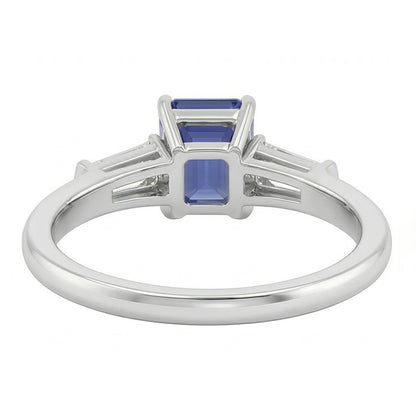 Blue Sapphire 3 Stone Emerald Ring With Baguette Natural Earth Mined Diamonds 2.25 Carats