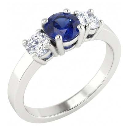 Blue Sapphire 3 Stone Natural Earth Mined Diamond Ring 1.50 Carats Gold 4 Prong Basket Set
